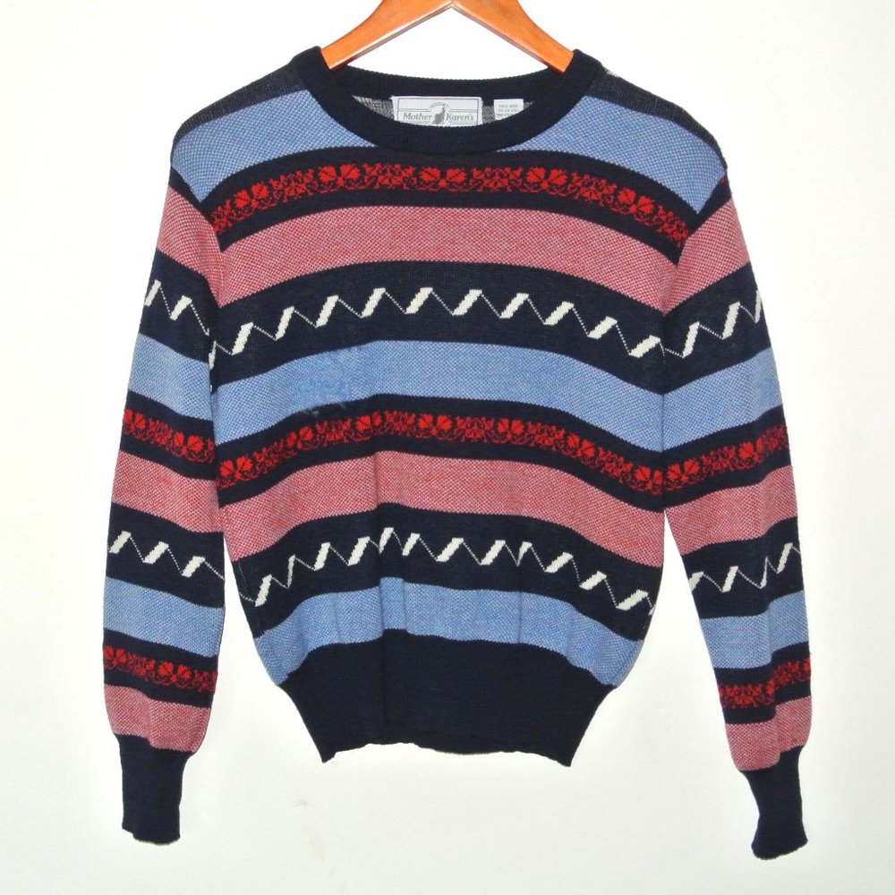Vintage Mother Karen's 100% Wool Striped Sweater M‎